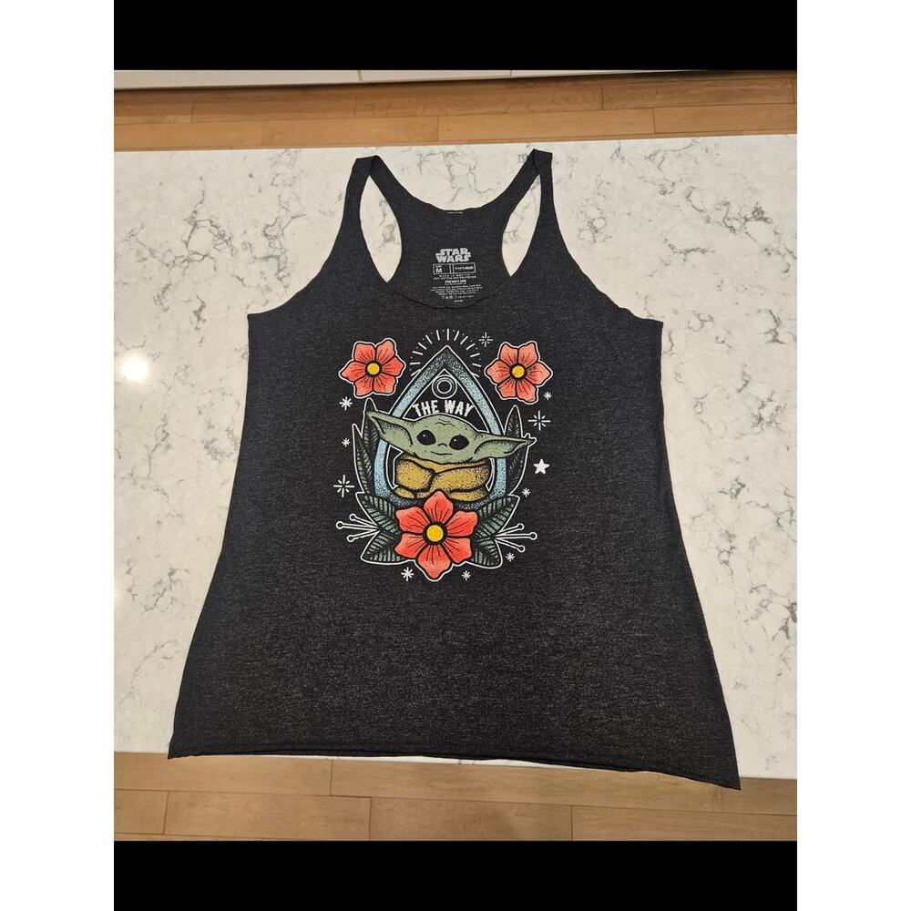 Star Wars Grogu Baby Yoda Racerback Tank Top Women’s Medium Graphic “The Way”